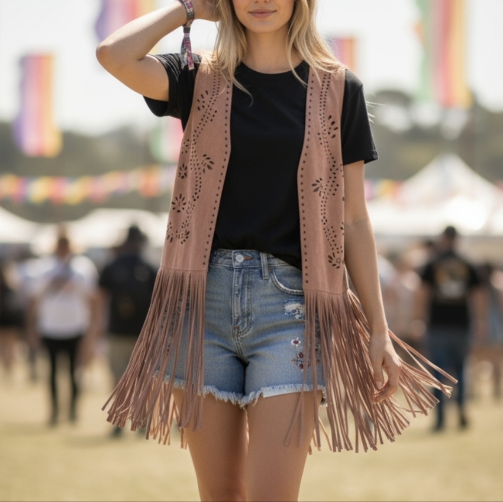 F21 hippy Pink Suede Vest